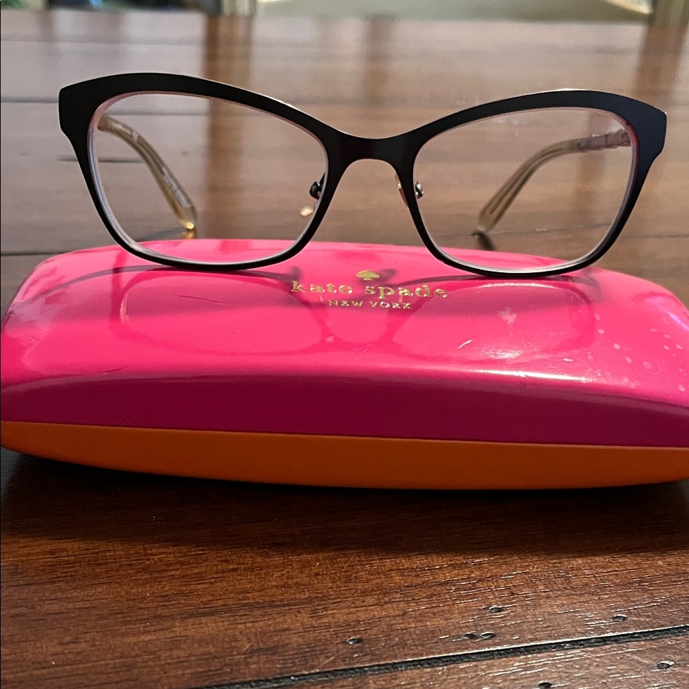 Kate Spade Black Glasses with Pink and Orange Case